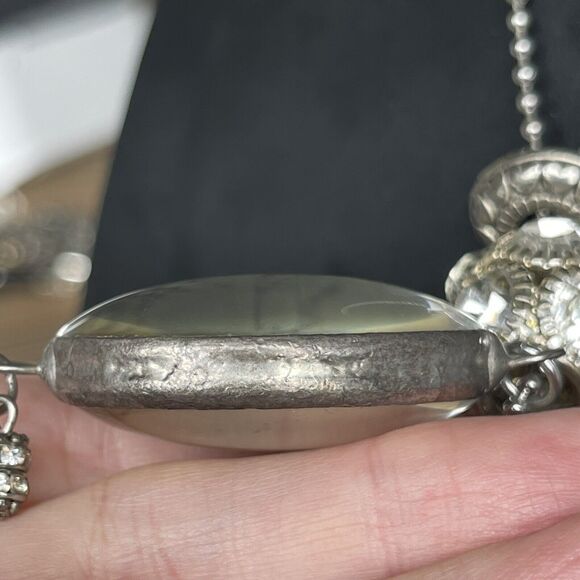 Bubble Glass Pendant Crown & She Is Confident Quote Pendant Necklace Silver Tone - Picture 7 of 7